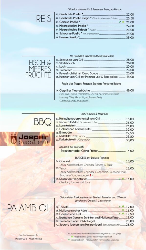 essen santanyi menu restaurant strand